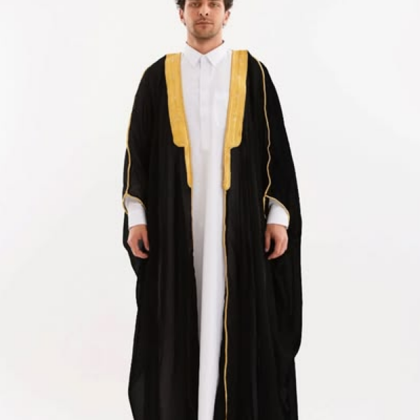 Majestic Gold-Embroidered Black Bisht